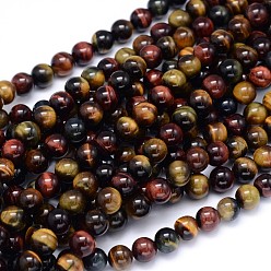 Tiger Eye Round Natural Tiger Eye Beads Strands,  8mm, Hole: 1mm, about 49pcs/strand, 15.3 inch