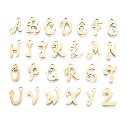 Letter 201 charmes en acier inoxydable, Coupe au laser, alphabet, or, lettre, 10~13x4.5~10x1mm, Trou: 1.4mm