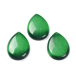 Green Cat Eye Pendants, Teardrop Charms, Green, 47x33x7mm, Hole: 1.4mm