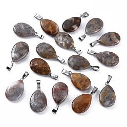 Crazy Agate Teardrop Dyed Natural Crazy Agate Obsidian Pendants, with Platinum Tone Brass Findings, 25~29x16~17x5~6mm, Hole: 2x7mm