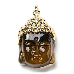 Camel Glass Pendants, with Brass Findings, Buddha Head, Golden, Camel, 40x26.5x16.5mm, Hole: 5x8mm