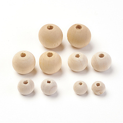 Mocassin Perles de bois non finies, perles en bois naturel perles d'espacement, sans plomb, ronde, mocassin, 8 mm / 10 mm / 12 mm / 14 mm / 16 mm, trou: 2~3 mm, 250 PCs / sac