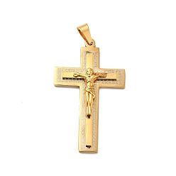 Doré  Placage sous vide 304 grands pendentifs en acier inoxydable, crucifix croix, or, 54x33x6mm, Trou: 8mm