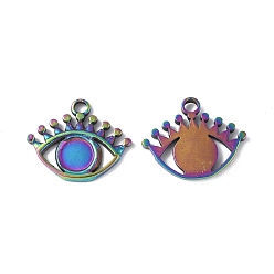 Rainbow Color Ion Plating(IP) 304 Stainless Steel Pendant Cabochon Settings, Eye, Rainbow Color, 16x20x2mm, Hole: 2mm, Tray: 6mm