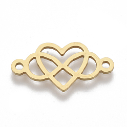 Golden 201 Stainless Steel Links connectors, Laser Cut Links, Heart with Infinity, Golden, 13x24x1mm, Hole: 1.8mm