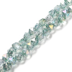 Sea Green Transparent Electroplate Glass Beads Strands, Faceted, Polygon, AB Color Plated, Sea Green, 5.5mm, Hole: 1.2mm, about 70pcs/strand, 14.84 inch(37.7cm)