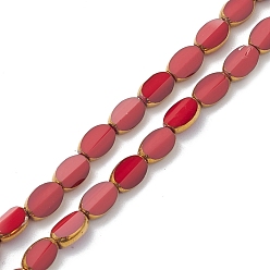 Red Electroplate Opaque Glass Beads Strands, Golden Plated, Oval, Red, 7x4x3mm, Hole: 1mm, about 50pcs/strand, 13.31''(33.8cm)
