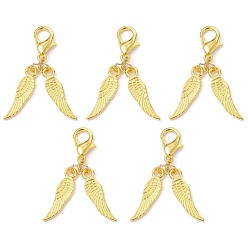 Golden Alloy Wings Pendant Decoration, with Alloy Lobster Claw Clasps, Golden, 35mm, 10pcs/set