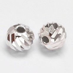 Argent Fantaisie coupe facettes ronde 925 sterling perles d'argent, argenterie, 6mm, trou: 1.9 mm, environ 81 pcs / 20 g