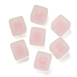 Pink Cuentas europeas de acrílico esmerilado, talón en grano, cubo, rosa, 13.5x13.5x13.5 mm, agujero: 4 mm