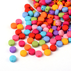 Mixed Color Solid Color Acrylic Beads, Flat Round, Mixed Color, 8x4mm, Hole: 2mm, about 2300pcs/500g