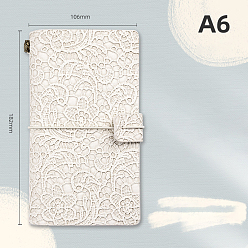 Snow A6 Retro Embossed Imitation Leather Journal Notebook, with 3 Style Paper Inside Page Pamphlet, Rectangle, Snow, 182x106mm, about 96 sheets/book
