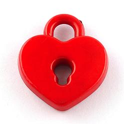 Rouge Pendentifs acryliques opaques, verrouillage de coeur, rouge, 20.5x18x4.5mm, trou: 4 mm, environ 500 pcs / 500 g