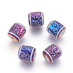 Purple Plated Electroplate Glass Beads, Barrel with Vine Pattern, Purple Plated, 12x11.5mm, Hole: 3mm, 100pcs/bag