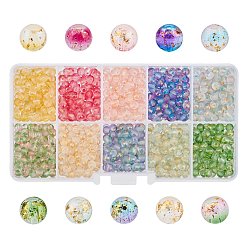 Mixed Color Frosted Spray Painted Glass Beads Strands, with Golden Foil, Round, Mixed Color, 4~5mm, Hole: 0.9~1.2mm, 1200pcs/box
