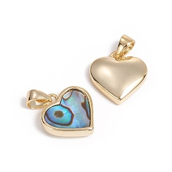 Paua Shell Natural Abalone Shell/Paua Shell Charms, with Golden Plated Brass Findings, Long-Lasting Plated, Heart, 12x12x3mm, Hole: 3x2.5mm