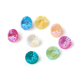 Mixed Color Glass Rhinestone Cabochons, Mocha Fluorescent Style,  Pointed Back, Faceted, Diamond, Mixed Color, 2x1.5mm