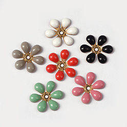 Mixed Color Flower Brass Enamel Beads, Golden, Mixed Color, 16x18x2mm, Hole: 2mm