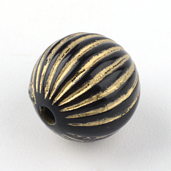 Черный Круглые металлизированный акриловые бусины, золотой металл обвитыми, чёрные, 9.5x10 мм, Отверстие : 2 мм , около 904 шт / 500 г