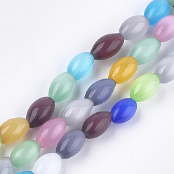 Coloré Perles oeil de chat, ovale, couleur mixte, 12x8mm, Trou: 1.2mm, Environ 33 pcs/chapelet, 14.7 pouce