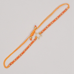Orange Miyuki Seed Braided Bead Bracelet with Open Star, Adjustable Friendship Bracelet for Women, Orange, 11 inch(28cm)