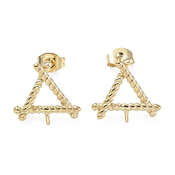 Real 18K Gold Plated 304 Stainless Steel Stud Earring Findings, Triangle, for Half Drilled Beads, Real 18K Gold Plated, 14x15mm, Pin: 1mm