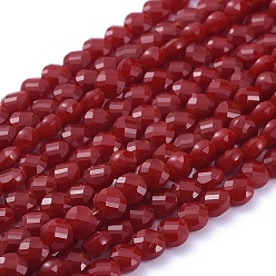 Dark Red Glass Beads Strands, Faceted, Flat Round, Dark Red, 6x4mm, Hole: 1.2mm, about 98pcs/Strand, 22 inch(53.5cm)