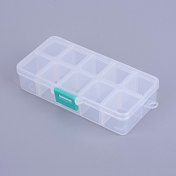 Blanco Organizador de almacenamiento de caja de plástico, divisores ajustables, Rectángulo, blanco, 13.5x7x3 cm, compartimento: 3x2.5 cm, 10 compartimento / caja