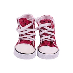 Rose Chaud Chaussures de poupée en cuir pu et caoutchouc, pour 18 "accessoires de poupées american girl, avec point scintillant, rose chaud, 70~75x40~45mm