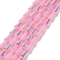Pink Hornada pintadas cuentas de vidrio de hebras, imitación opalite, facetados, color de ab, cono, rosa, 4x8 mm, agujero: 0.8 mm, sobre 68 unidades / cadena, 21.85~22.05'' (55.5~56 cm)