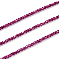 Deep Pink Spray Painted Brass Box Chains, Venetian Chains, with Spool, Unwelded, Deep Pink, 2x2.5x2.5mm