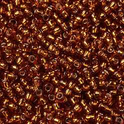 (2208) Silver Lined Burnt Orange Toho perles de rocaille rondes, perles de rocaille japonais, (2208) orange brûlé doublé d'argent, 11/0, 2.2mm, Trou: 0.8mm, environ5555 pcs / 50 g