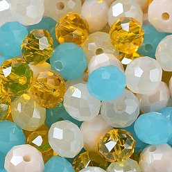 Aqua Glass Beads, Faceted, Rondelle, Aqua, 10x8mm, Hole: 1mm, about 67pcs/60g