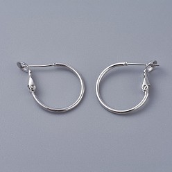 Platinum Brass Hoop Earrings, Ring, Platinum, 20x1.5mm, Pin: 0.6mm