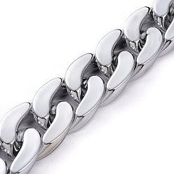 Platinum Handmade Plastic Curb Chains, with CCB Plastic Linking Ring, Platinum, Link: 30x21x6mm, about 39.37 inch(1m)/strand