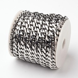 Stainless Steel Color 304 Stainless Steel Cuban Link Chains, Chunky Chains, Curb Chains, Unwelded, with Spool, Faceted, Stainless Steel Color, 11x4mm, about 32.8 Feet(10m)/roll