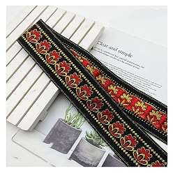 Noir Rubans en polyester losange de broderie de style ethnique, ruban jacquard, accessoires du vêtement, plat, noir, 1-3/4 pouces (45 mm)