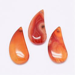 Ágata Roja Colgantes de cornalina naturales, magatama, teñido, 40~44x18~22x5~7 mm, agujero: 1.5 mm