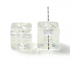 White UV Plating Rainbow Iridescent Acrylic Beads, Square, White, 12x12x12mm, Hole: 7mm