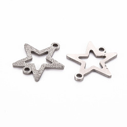 Stainless Steel Color 201 Stainless Steel Link Connectors, Textured, Laser Cut, Star, Stainless Steel Color, 17x17x1mm, Hole: 1.6mm