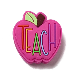 Camellia Teachers' Day Apple with Word Teach Silicone Focal Beads, Chewing Beads For Teethers, DIY Nursing Necklaces Making, Camellia, 30x28x9mm, Hole: 2.5mm