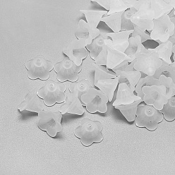 Clear 5-Petal Transparent Acrylic Bead Caps, Trumpet Flower Beads, Frosted, Clear, 14.5x14x9.5mm, Hole: 1.5mm, about 1000pcs/500g