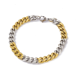Golden & Stainless Steel Color Two Tone Vacuum Plating 201 Stainless Steel Curb Chain Bracelet with 304 Stainless Steel Clasps for Men Women, Golden & Stainless Steel Color, 8 inch(20.4cm), Link: 10x8x2mm