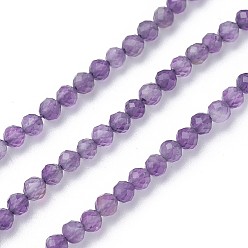 Améthyste Chapelets de perles naturelles améthyste, facette, ronde, 3~3.5mm, Trou: 0.5mm, Environ 115~130 pcs/chapelet, 14.5~16.1 pouce (37~41 cm)