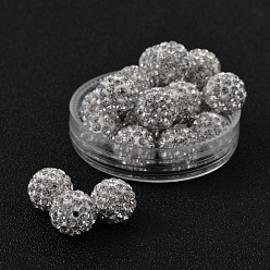 White Grade A Rhinestone Beads, Pave Disco Ball Beads, Resin and China Clay, Round, White, PP11(1.7~1.8mm), 10mm, Hole: 1.5mm