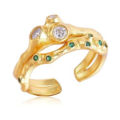 Oro 925 anillo de puño abierto de rama de plata esterlina, Anillo gótico de circonita cúbica para mujer., dorado, tamaño de EE. UU. 6 1/2 (16.9 mm)