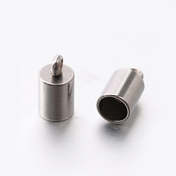 Stainless Steel Color 201 Stainless Steel Cord Ends, End Caps, Stainless Steel Color, 9.5x5mm, Hole: 2mm, 4mm inner diameter