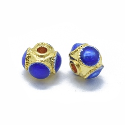 Bleu Perles en laiton, avec l'émail, rondelle, or, bleu, 7x7x5mm, Trou: 1.6mm