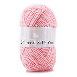 Pink Hilo de poliéster y algodón con leche de 4 capas para alfombras con mechones, hilo amigurumi, hilo de ganchillo, para suéter sombrero calcetines mantas de bebé, rosa, 2 mm, aproximadamente 92.96 yardas (85 m) / madeja