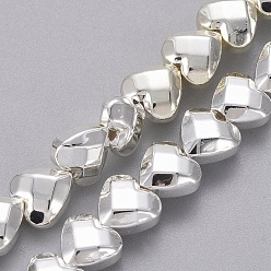 Silver Plated Electroplated Non-magnetic Synthetic Hematite Beads Strands, Heart, Faceted, Silver Plated, 6x6x3.5mm, Hole: 0.8mm, about 73pcs/Strand, 15.75 inch(40cm)